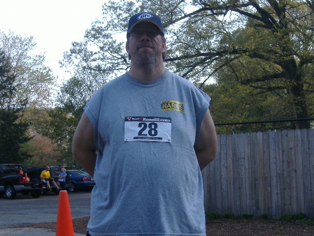 While it's not the 'after' picture yet, there is less of me. I put this on just in case people at the event wondered how I knew about it - well, I was number 28, that guy wearing the Harris sticker.