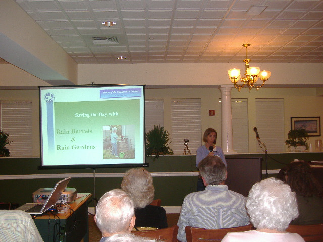 Margaret Vivian came to us from the local branch of the Chesapeake Bay Foundation known as the Heart of the Chesapeake. Here she introduces the audience to rain barrels and rain gardens.