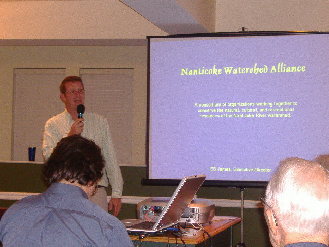 E.J. James of the Nanticoke Watershed Alliance discusses his group's purpose at the April WNC meeting.