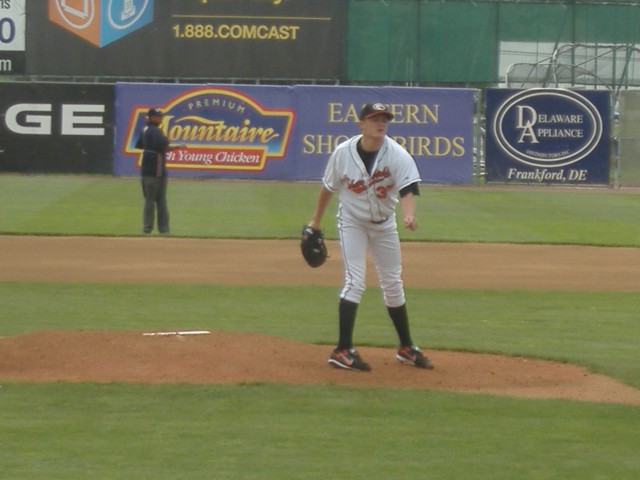 Left-handed starter Cole McCurry follows through on a delivery during an April game where the Shorebirds hosted Lakewood.