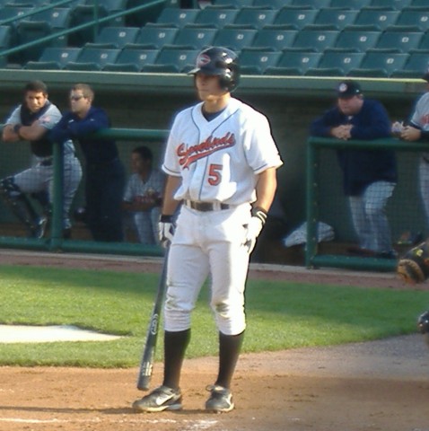 Greg Miclat looks down to third base for instructions during an April game against Hagerstown. At that time he was still struggling at the plate but he's picked up the pace over the last month.