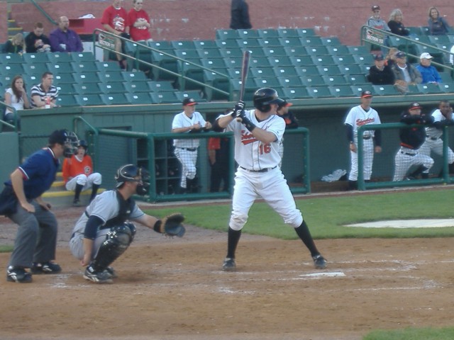 Brendan Monaghan batting in an April game against the Hagerstown Suns.