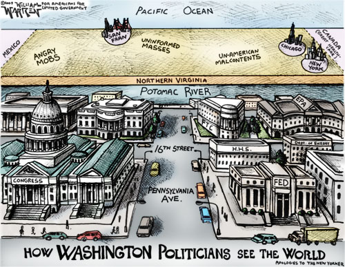 This cartoon by William Warren seems to reflect the view Washington has of those areas outside the Beltway.