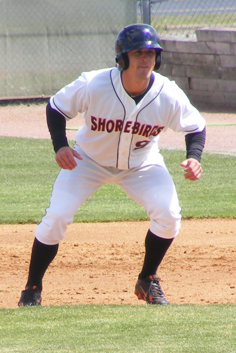 Brian Conley leads off from first after reaching in this April 18 game against Hagerstown. Photo by Kim Corkran.